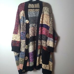 Amy Brill Handknit Lagenlook Oversized Cardigan With Shell Style Buttons - OSFM